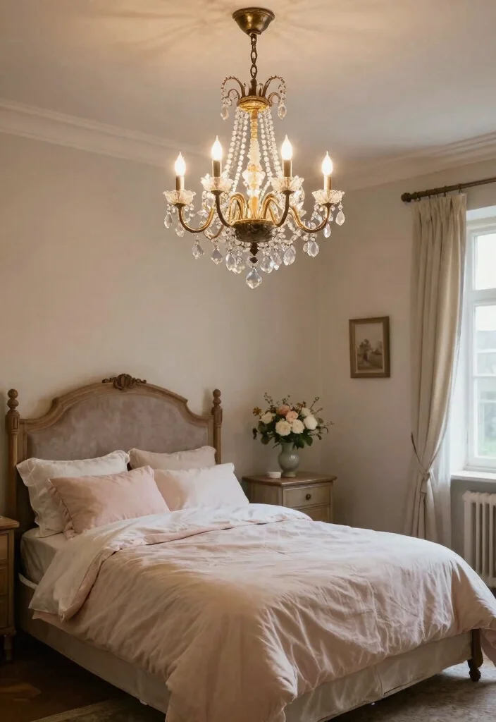 14 French Country Bedroom Ideas with Soft Romantic Style 7. Charming Chandeliers 0