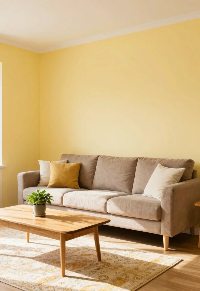 14 Indian Living Room Wall Color Ideas with Warm Tones 10. Creamy Butter Yellow 0