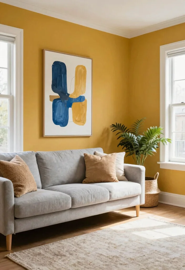 14 Indian Living Room Wall Color Ideas with Warm Tones 2. Golden Mustard Glow 0