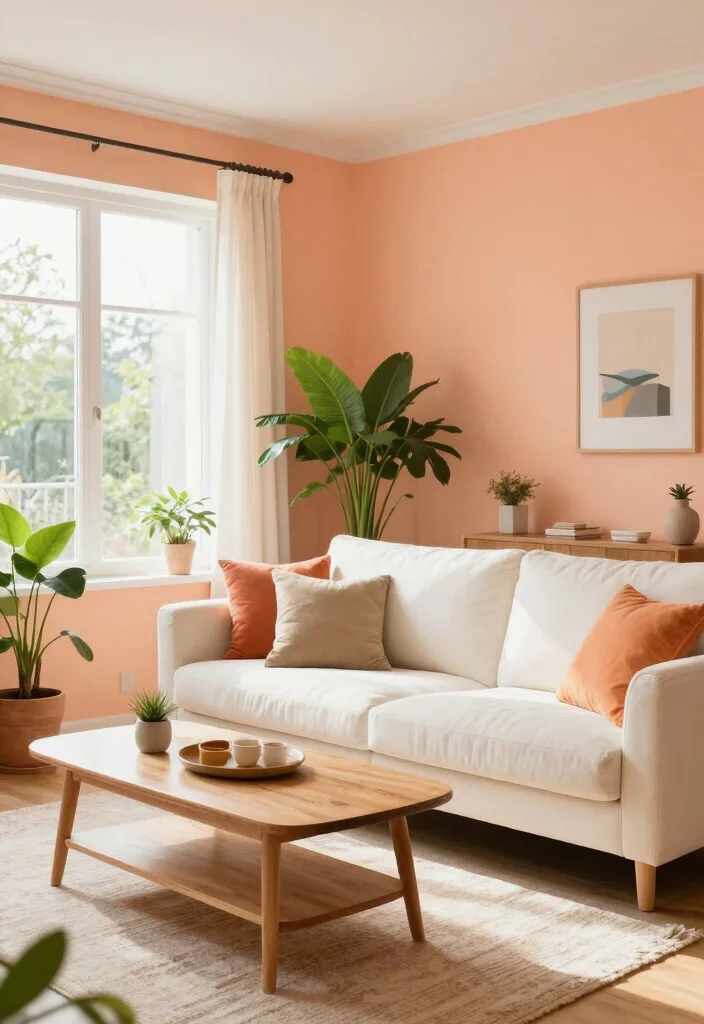14 Indian Living Room Wall Color Ideas with Warm Tones 4. Sunny Peach Bliss 0