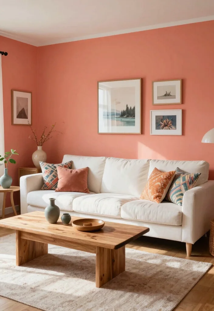 14 Indian Living Room Wall Color Ideas with Warm Tones 9. Muted Coral 0