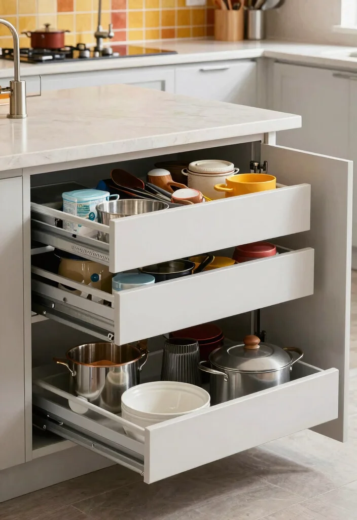 14 Kitchen Island Storage Layout Ideas for Better Function 2. Pull Out Drawers for Easy Access 0