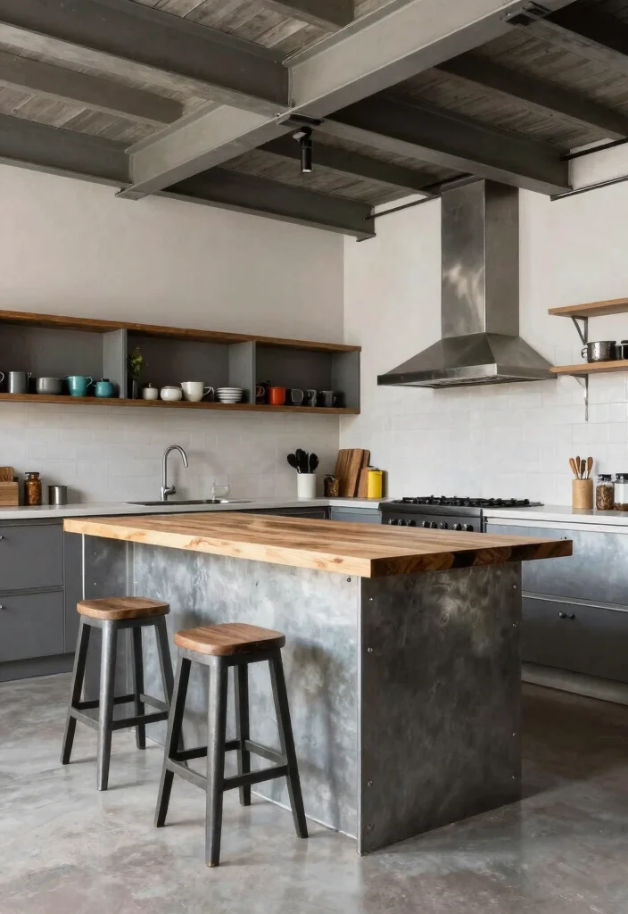14 Kitchen Peninsula Ideas with Seating for Small Spaces 11. Industrial Style Peninsula 0