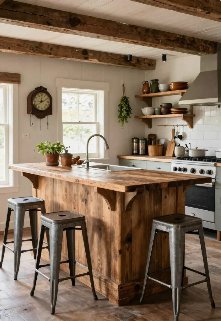 14 Kitchen Peninsula Ideas with Seating for Small Spaces 3. Rustic Farmhouse Peninsula 0