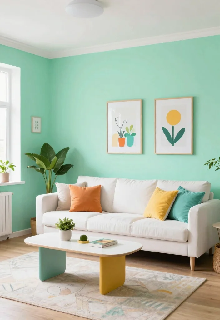 14 Living Room Paint Color Ideas to Refresh the Space 41 14 Living Room Paint Color Ideas to Refresh the Space 11. Bright Mint Green 0