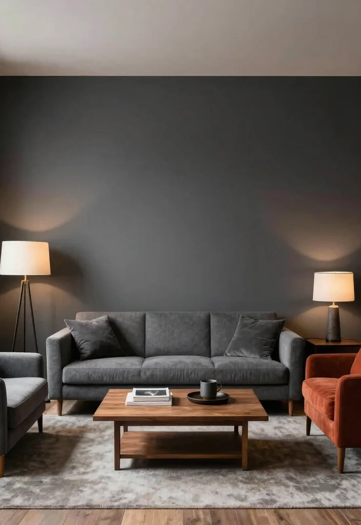 14 Living Room Paint Color Ideas to Refresh the Space 27 14 Living Room Paint Color Ideas to Refresh the Space 7. Bold Charcoal Gray 0