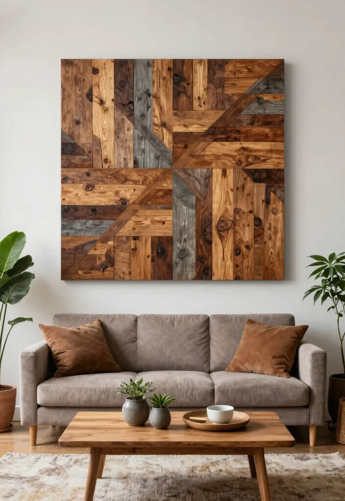 14 Living Room Wall Accent Ideas for Visual Interest 1. Reclaimed Wood Wall Art 0