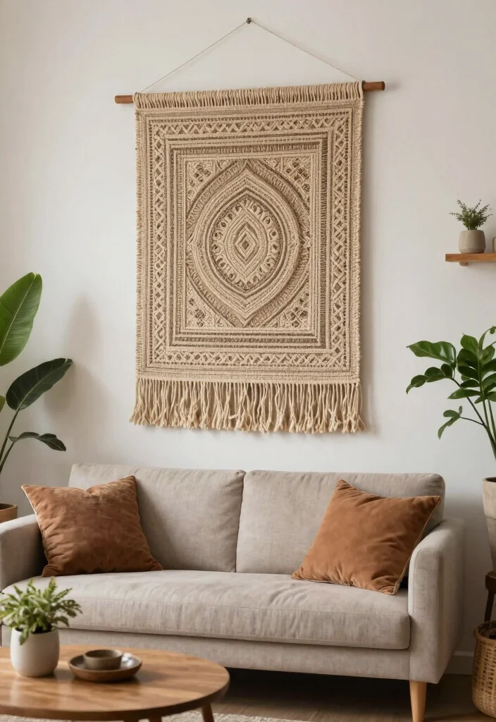 14 Living Room Wall Accent Ideas for Visual Interest 12. Natural Fiber Wall Hangings 0
