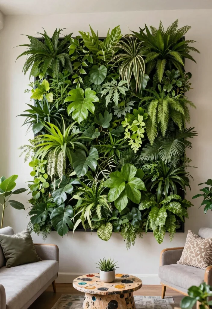 14 Living Room Wall Accent Ideas for Visual Interest 2. Indoor Vertical Garden 0