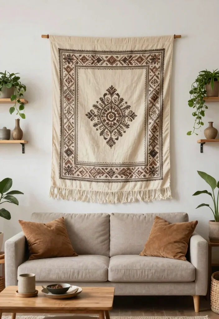 14 Living Room Wall Accent Ideas for Visual Interest 3. Eco Friendly Fabric Wall Hangings 0