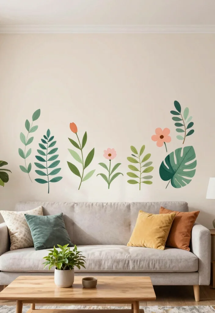 14 Living Room Wall Accent Ideas for Visual Interest 5. Biophilic Design with Nature Inspired Wall Decals 0