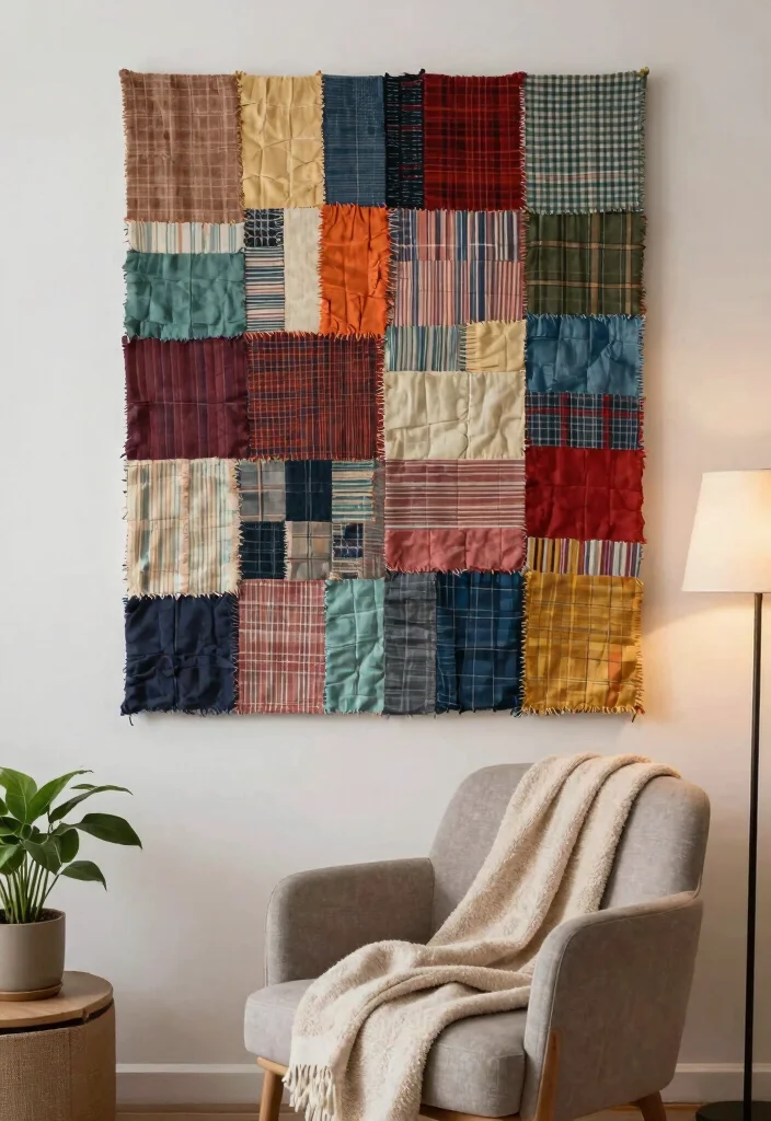 14 Living Room Wall Accent Ideas for Visual Interest 6. Upcycled Fabric Panels 0