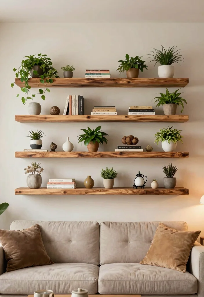 14 Living Room Wall Accent Ideas for Visual Interest 8. Eco Conscious Wall Shelves 0