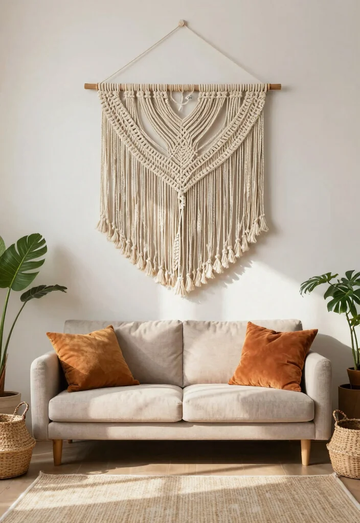 14 Living Room Wall Accent Ideas for Visual Interest 9. Macram Wall Art 0