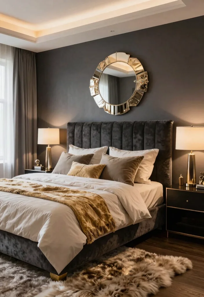 14 Luxury Dark Bedroom Ideas with a Rich Cozy Mood 1. Moody Charcoal Elegance 0