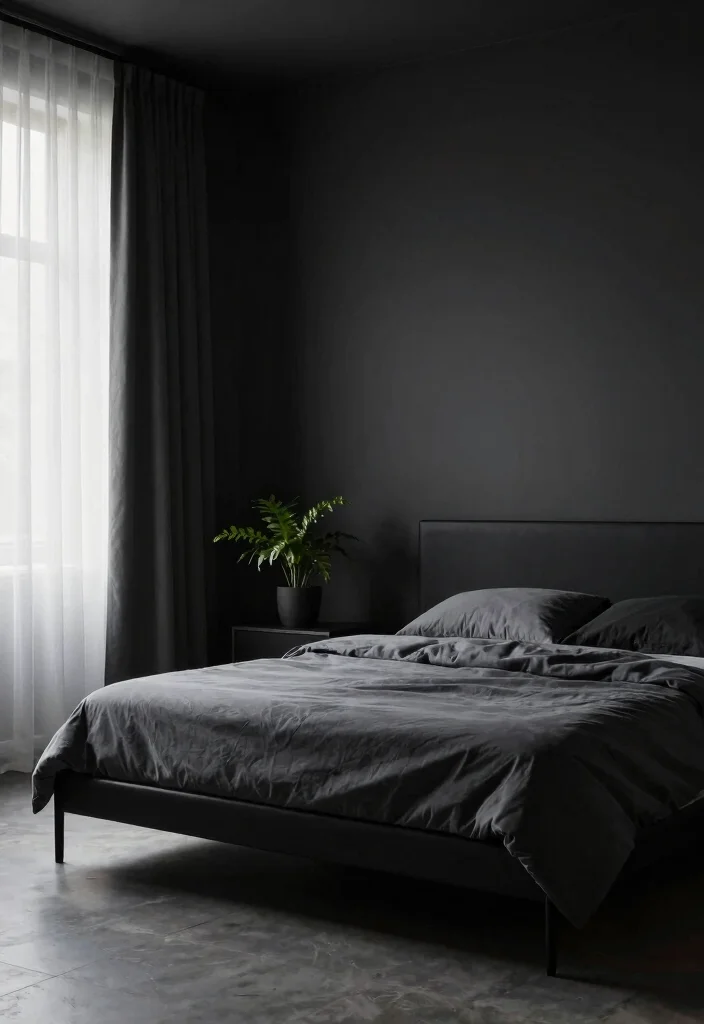 14 Luxury Dark Bedroom Ideas with a Rich Cozy Mood 14. Minimalist Dark Serenity 0