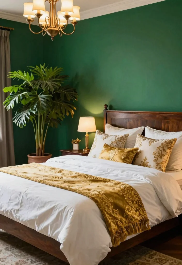 14 Luxury Dark Bedroom Ideas with a Rich Cozy Mood 2. Deep Emerald Oasis 0