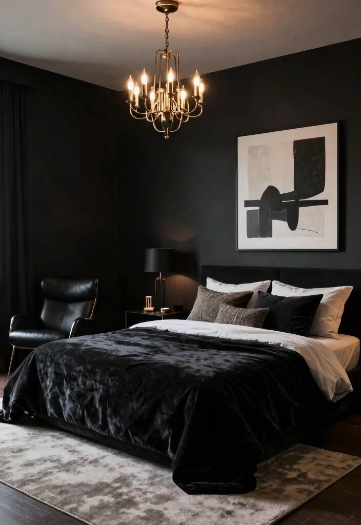 14 Luxury Dark Bedroom Ideas with a Rich Cozy Mood 3. Luxe Modern Black 0