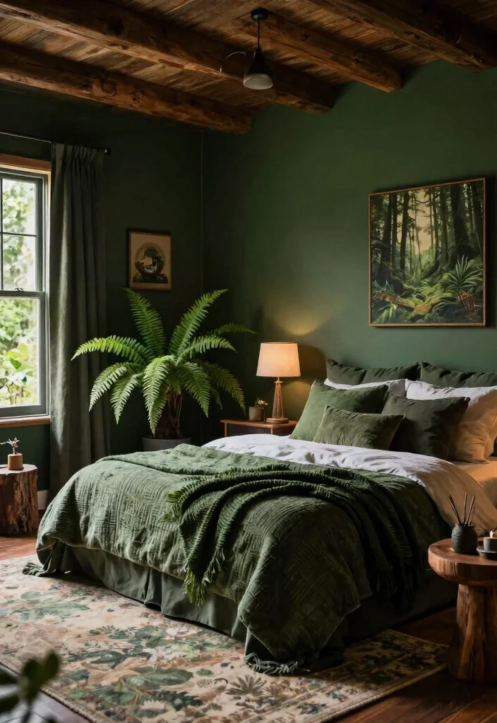14 Luxury Dark Bedroom Ideas with a Rich Cozy Mood 5. Cozy Dark Forest 0