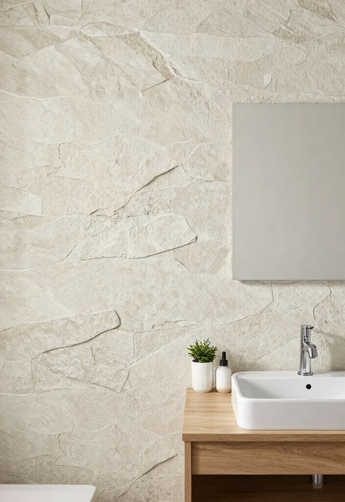 14 Modern Bathroom Wainscoting Ideas for Added Texture 10. Textured Wallpaper as a Stylish Alternative 0