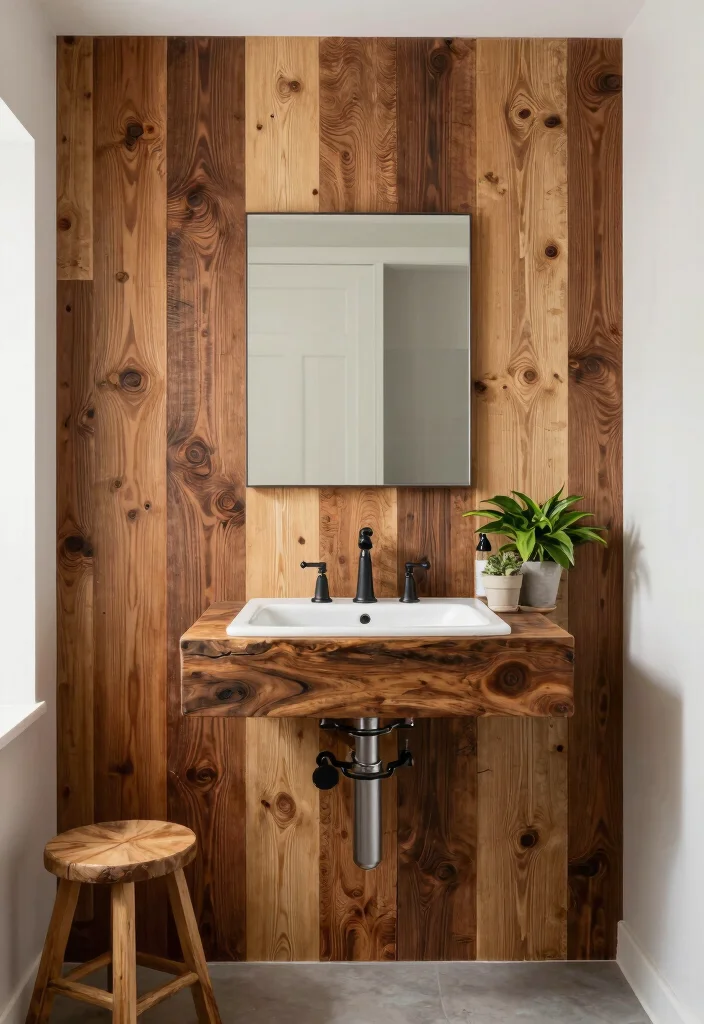 14 Modern Bathroom Wainscoting Ideas for Added Texture 11. Upcycled Wood for a Unique Look 0