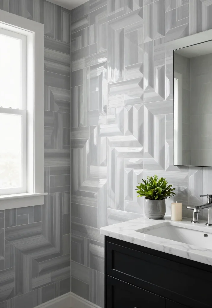 14 Modern Bathroom Wainscoting Ideas for Added Texture 2. Bold Geometric Patterns 0