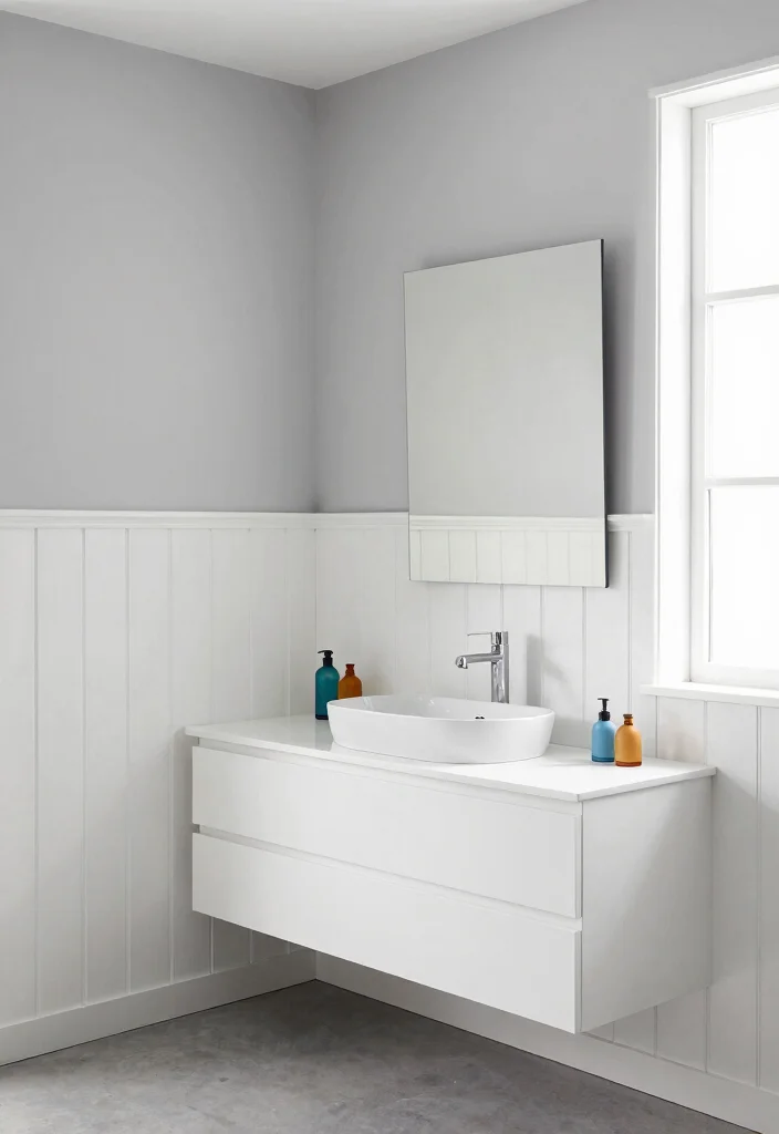 14 Modern Bathroom Wainscoting Ideas for Added Texture 6. Minimalist White Wainscoting for Clean Lines 0