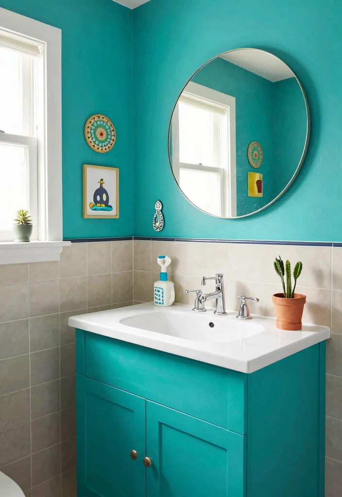 14 Modern Bathroom Wainscoting Ideas for Added Texture 9. Colorful Painted Wainscoting for Vibrant Energy 0
