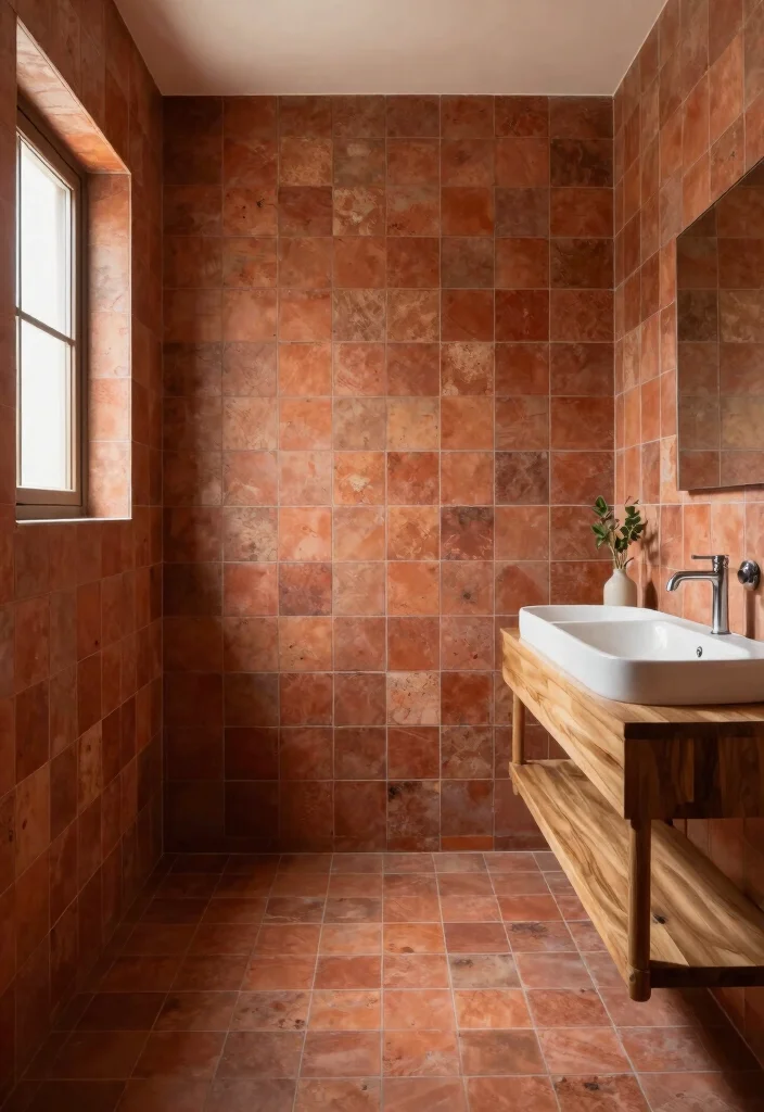 14 Modern Bathroom Wall Tile Ideas for a Sleek Contemporary Look 27 14 Modern Bathroom Wall Tile Ideas for a Sleek Contemporary Look 7. Terracotta Tiles 0
