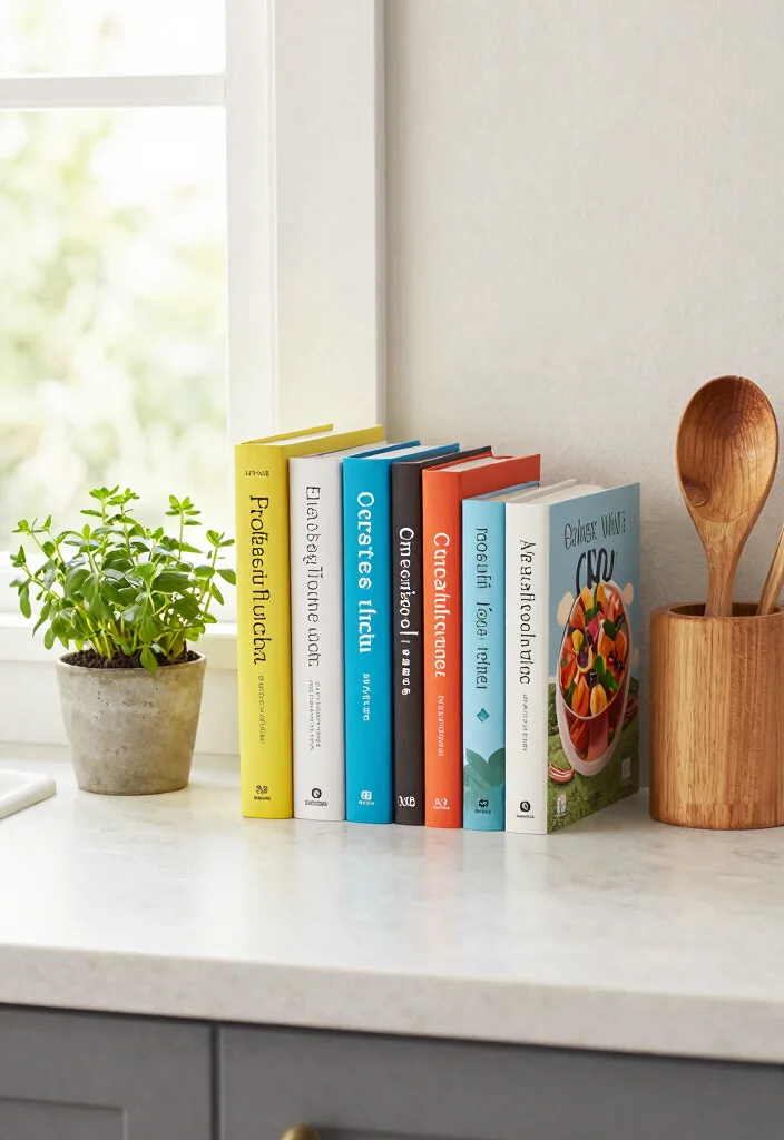 14 Modern Kitchen Counter Decor Ideas with Minimal Style 37 14 Modern Kitchen Counter Decor Ideas with Minimal Style 7. Display Cookbooks Vertically 0