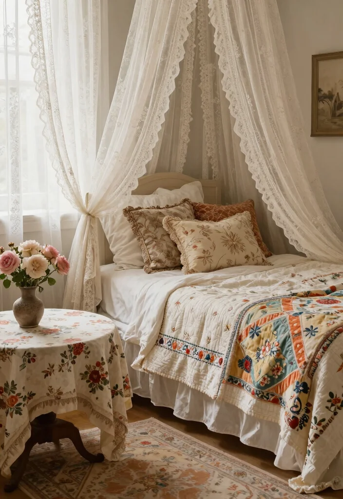 14 Romantic Vintage Bedroom Ideas with Old World Charm 61 14 Romantic Vintage Bedroom Ideas with Old World Charm 11. Vintage Fabrics and Textiles 0