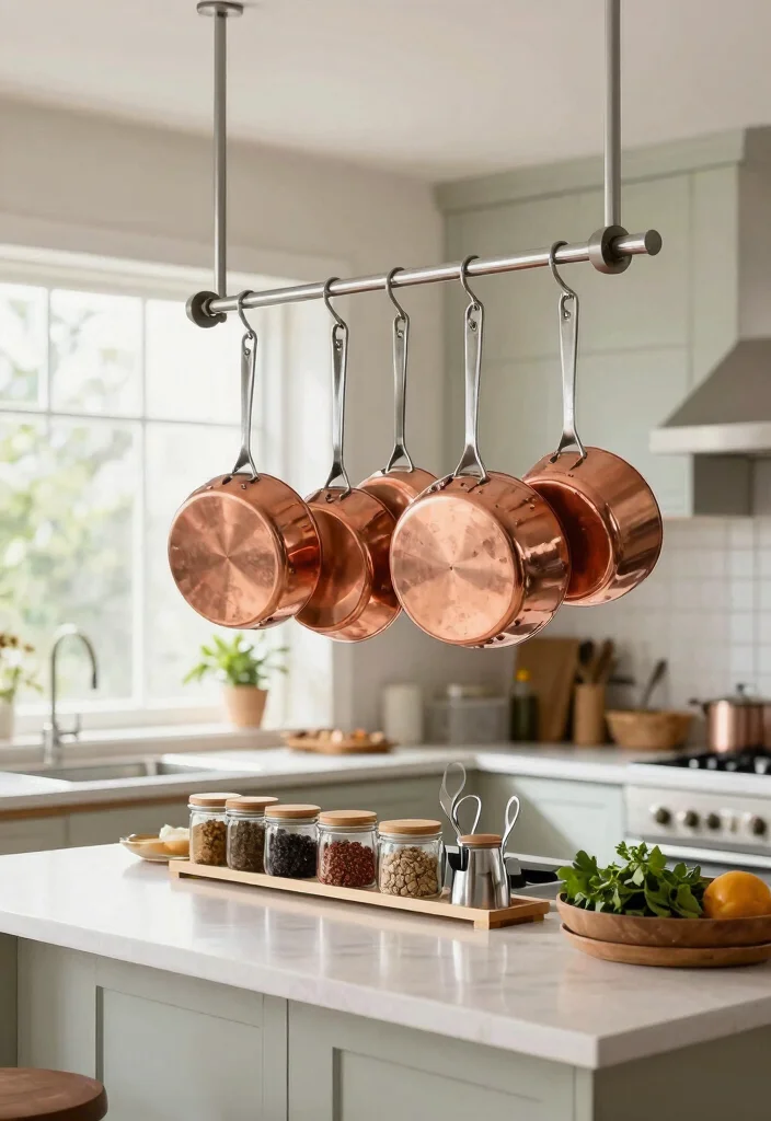 14 Small Space Kitchen Decor Ideas That Feel Open 4. Hang Your Pots and Pans 0