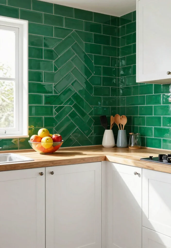 14 Subway Tile Kitchen Backsplash Ideas That Stay Timeless 2. Bold Colored Subway Tiles 0