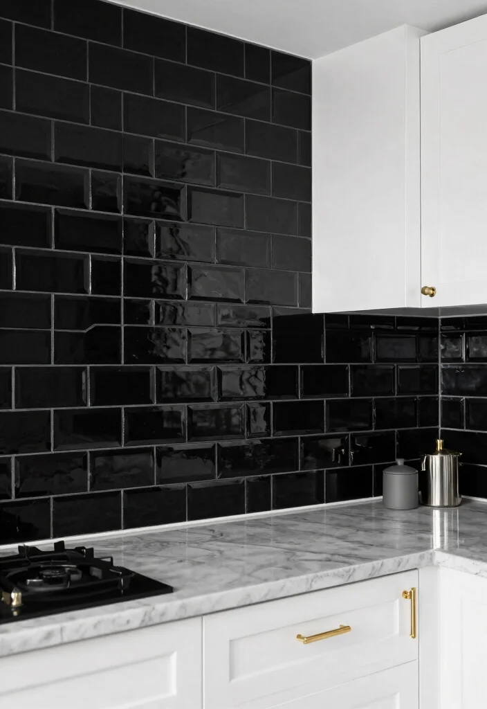 14 Subway Tile Kitchen Backsplash Ideas That Stay Timeless 4. Black Subway Tiles for Dramatic Impact 0